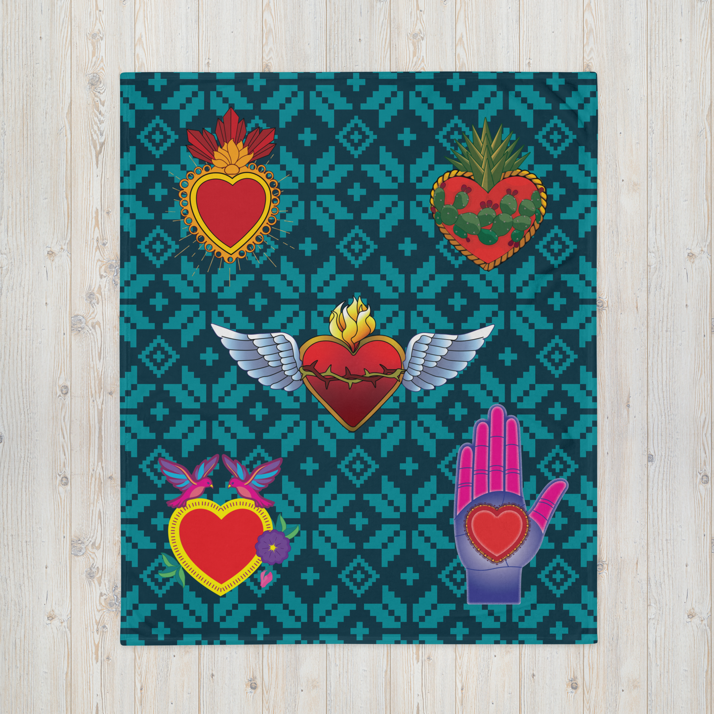 Sacred Heart Turquoise Throw Blanket