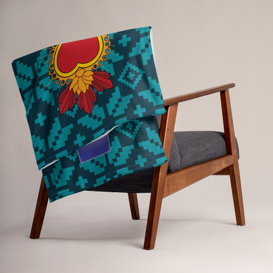 Sacred Heart Turquoise Throw Blanket