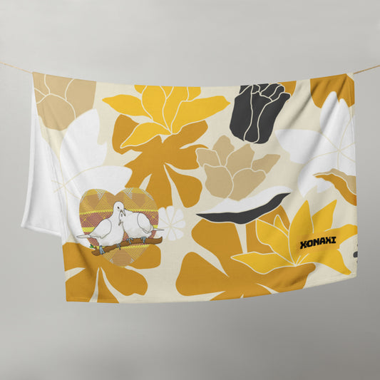 Love Birds Textile Heart Throw Blanket (Yellow I)